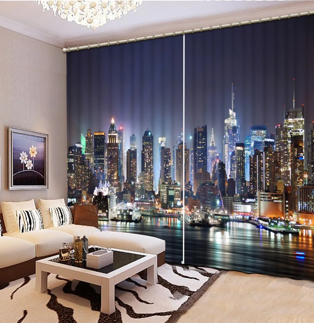 3D Printing Modern Fashion Home Decor blue night city curtains Window Curtains for Living Room Bedroom Decor