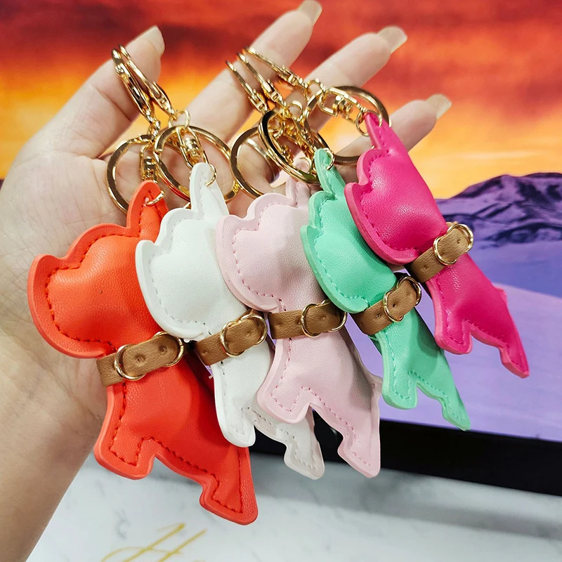 1 Piece Leather Puppy Key Chain Fashion Stuffed PU Faux Leather Fighting Dog Pet Keychain Bag Charm Pendant