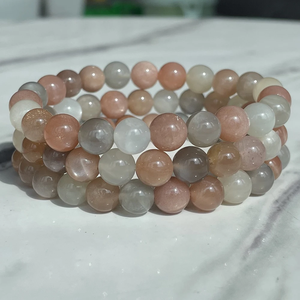 MG2031 New Design 8 MM Rainbow Sunstone Bracelet Set Womens Natural Gemstone Beaded Energy Jewelry