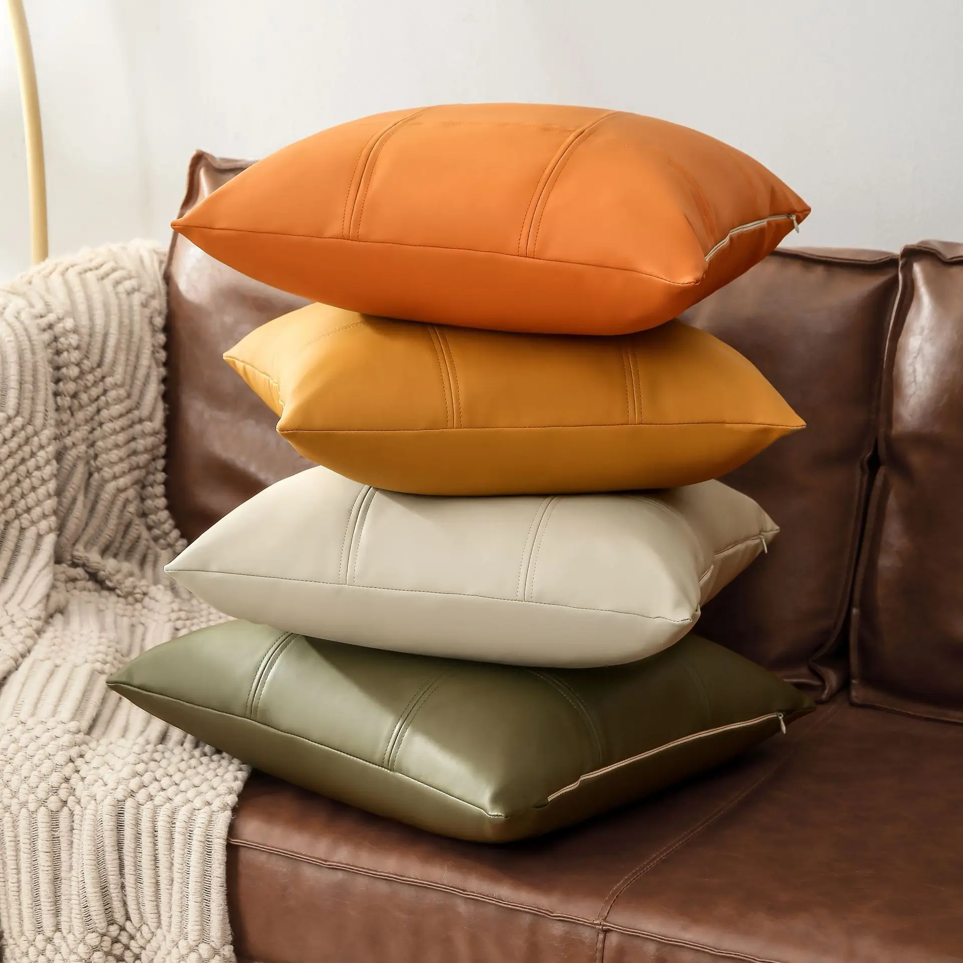 45*45cm Modern solid color spliced throw pillows leather vintage throw pillow sample room cushion