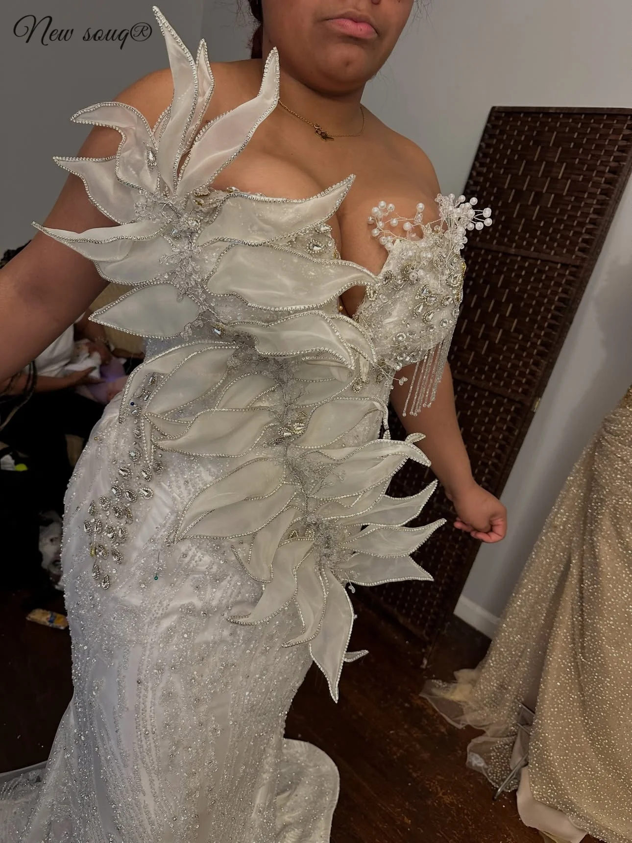 White Crystal Bead Embroidered Dress Mermaid Dress With Tail Wedding Dress Bride Dress Cocktail Party Dress Custom Dress