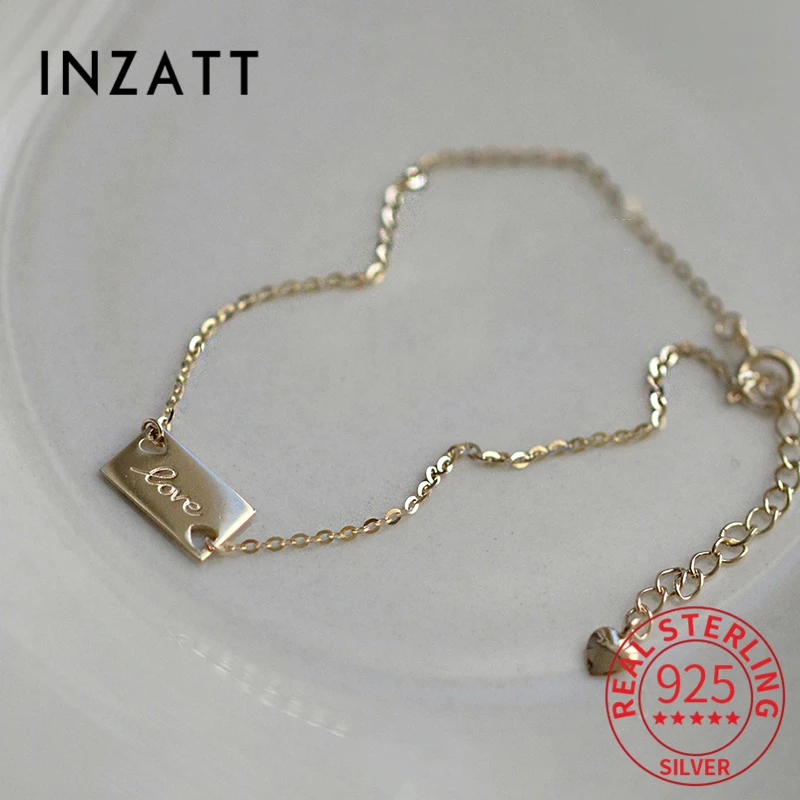 INZATT 여성용 진짜 925 스털링 실버 스퀘어 러브 14K 골드 팔찌, 패션 힙합 파인 주얼리, 미니멀리스트 액세서리 선물