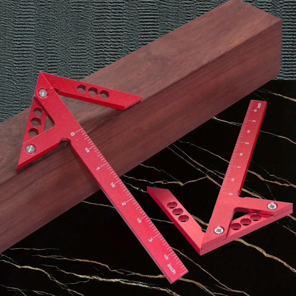 Convenient 45 Degree Center Finder Gauge Aluminum Alloy 90 Degree Center Finding Ruler Red Measuring Scribing Tool Woodworking