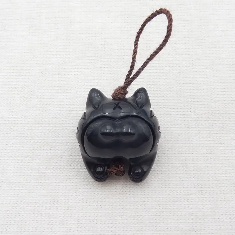 Natural Stone Obsidian Carved Cute Cat Ass Pendant Bead 18x16x13mm 4g Semiprecious Fashion Jewelry Necklace Accessories