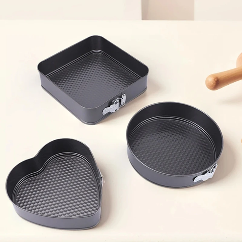 3 Pcs/Set Non-Stick Metal Baking Cake Mold Round Heart Square Shape Removable Bottom Bake Mould Cake Pan Bakeware Cake