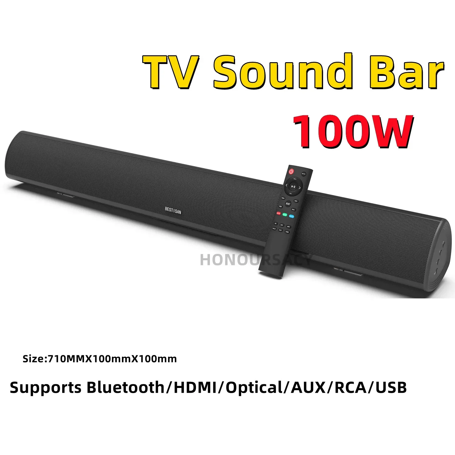 100W High-power TV Sound Bar Home Computer Wireless Bluetooth Speaker Subwoofer with Remote Control RCA Optic Echo Wall Soundbar