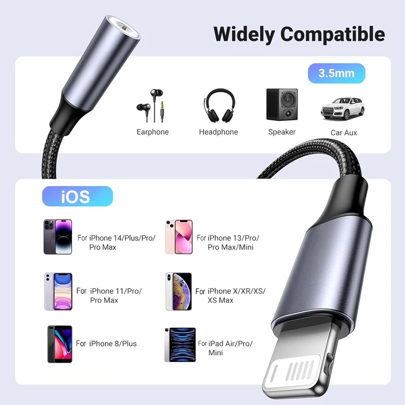 Convertidor de Audio OTG L a conector de auriculares HiFi de 3,5mm adaptador auxiliar de Audio para iPhone 14 13 12 11 Pro Max 12Mini SE 2020 XS XR X 8 7 +
