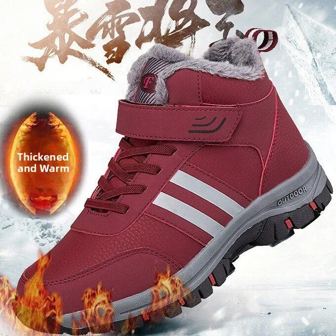Women's Outdoor Climbing Shoes Snow Boots Thickened Fleece Warm Boot Mid-Calf Winter Cotton Shoes Durable Rubber Sole