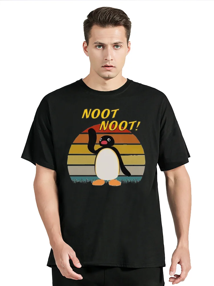 Retro Noot Noot Pingu Meme T-shirt Fashion Casual Fitness T Shirt Cotton Tops Tees Men's Clothing Oversized Unisex Tshirt