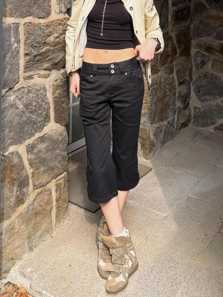 Washed Rivet Design Micro-pull Denim Cropped Pants Women's Slim and Thin Pants