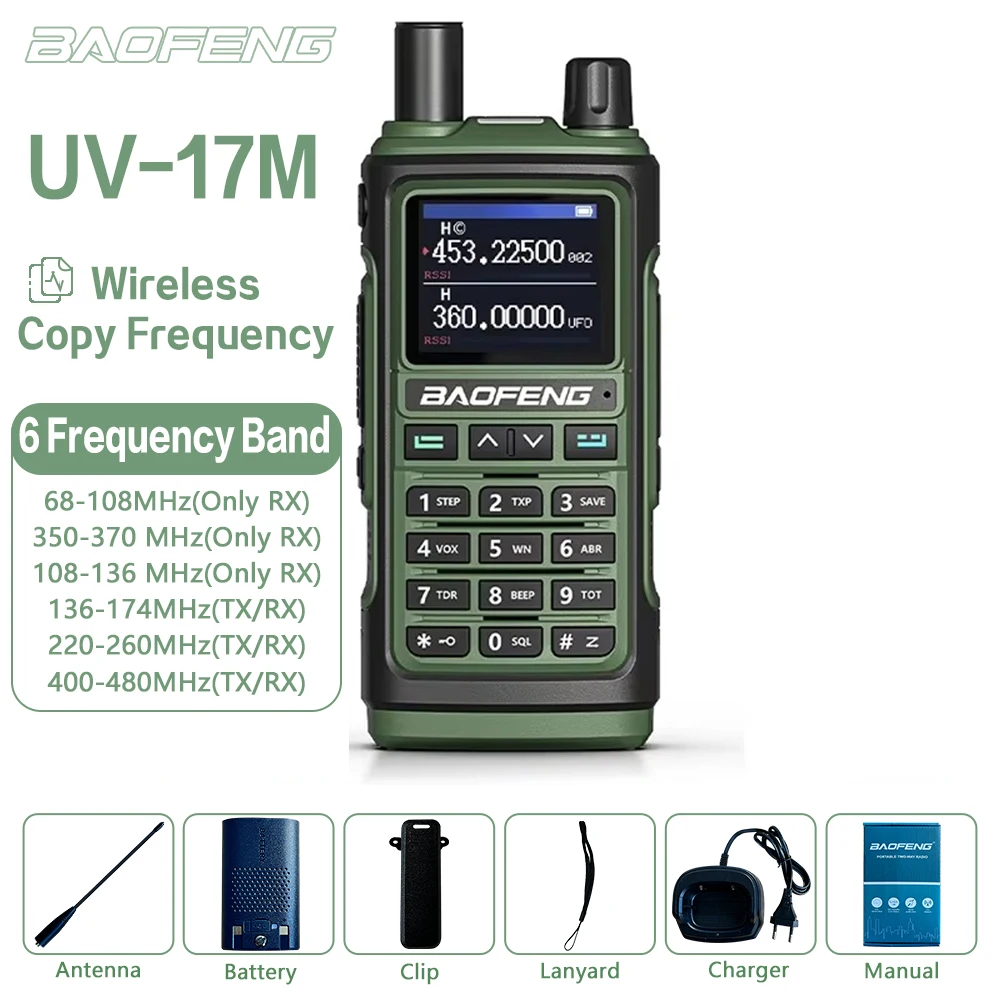 

Baofeng UV-17M Air Band Walkie Talkie Wireless Copy Frequency Long Range Type-C NOAA AM Portable UV-5R 17 Pro Ham Two Way Radio