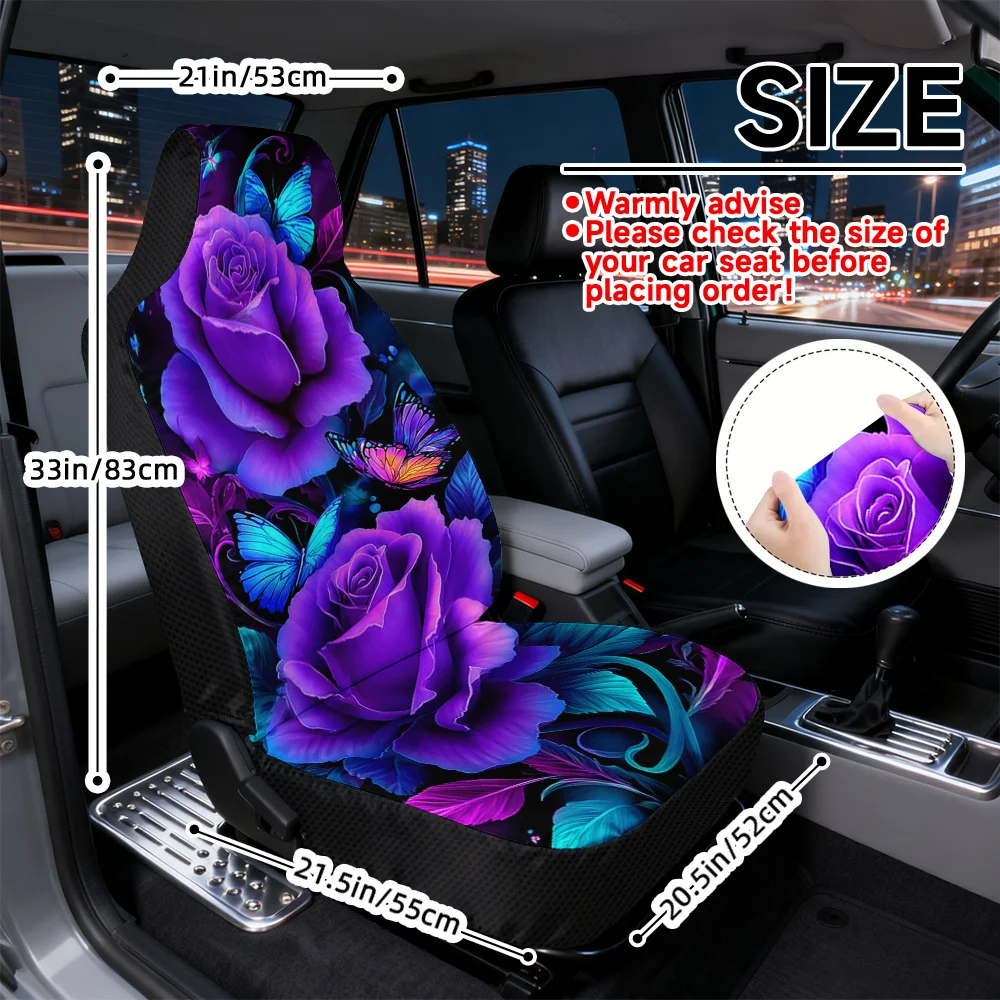 2D Flat Printing, 2pcs, Elegant Colorful Roses And Butterflies Print Front Seat Covers, Great Present For Friends With Cars, Qui