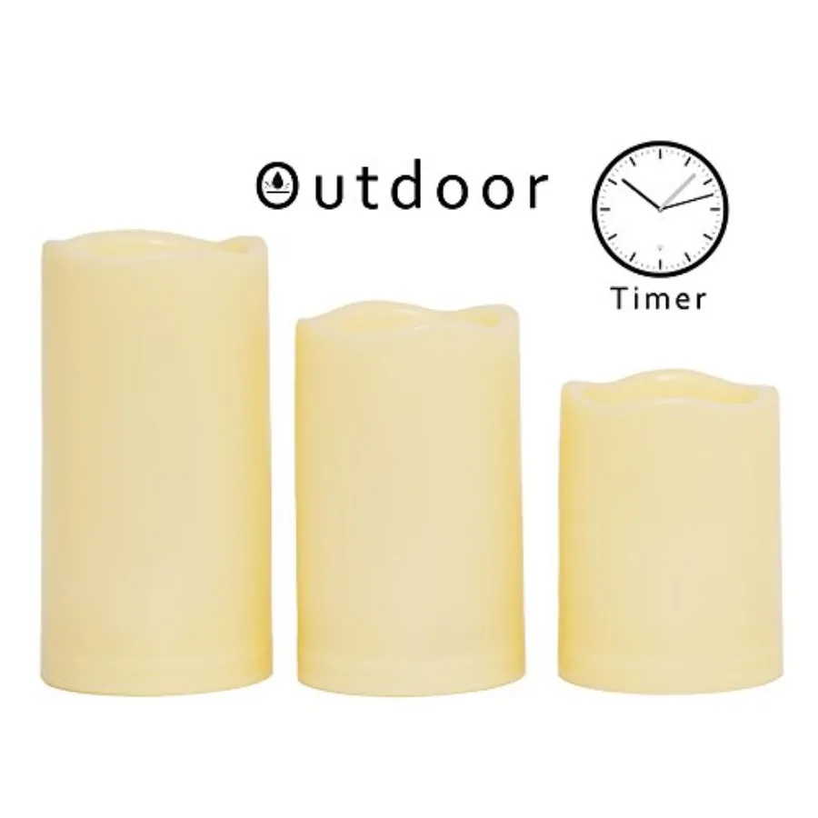 Waterproof Outdoor Battery Operated Flameless Candles with Timer Realistic Flickering Plastic Fake Electric LED Pillar Lights f