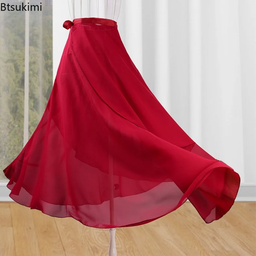 Jupes de ballet longues en mousseline pour femme, style une pièce, souples et fluides, couleur unie, asymétriques, pour la danse