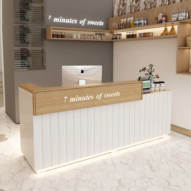 custom.Fashion White Salon Reception Desk Wood Reception Desk Front Office Desk Reception Checkout Counters For Retail Store