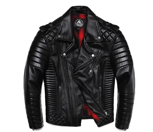 LNY Shop-chaqueta de cuero auténtico para motorista, abrigo de piel de oveja suave, ajustado, de calidad, talla grande, a la moda, para hombre