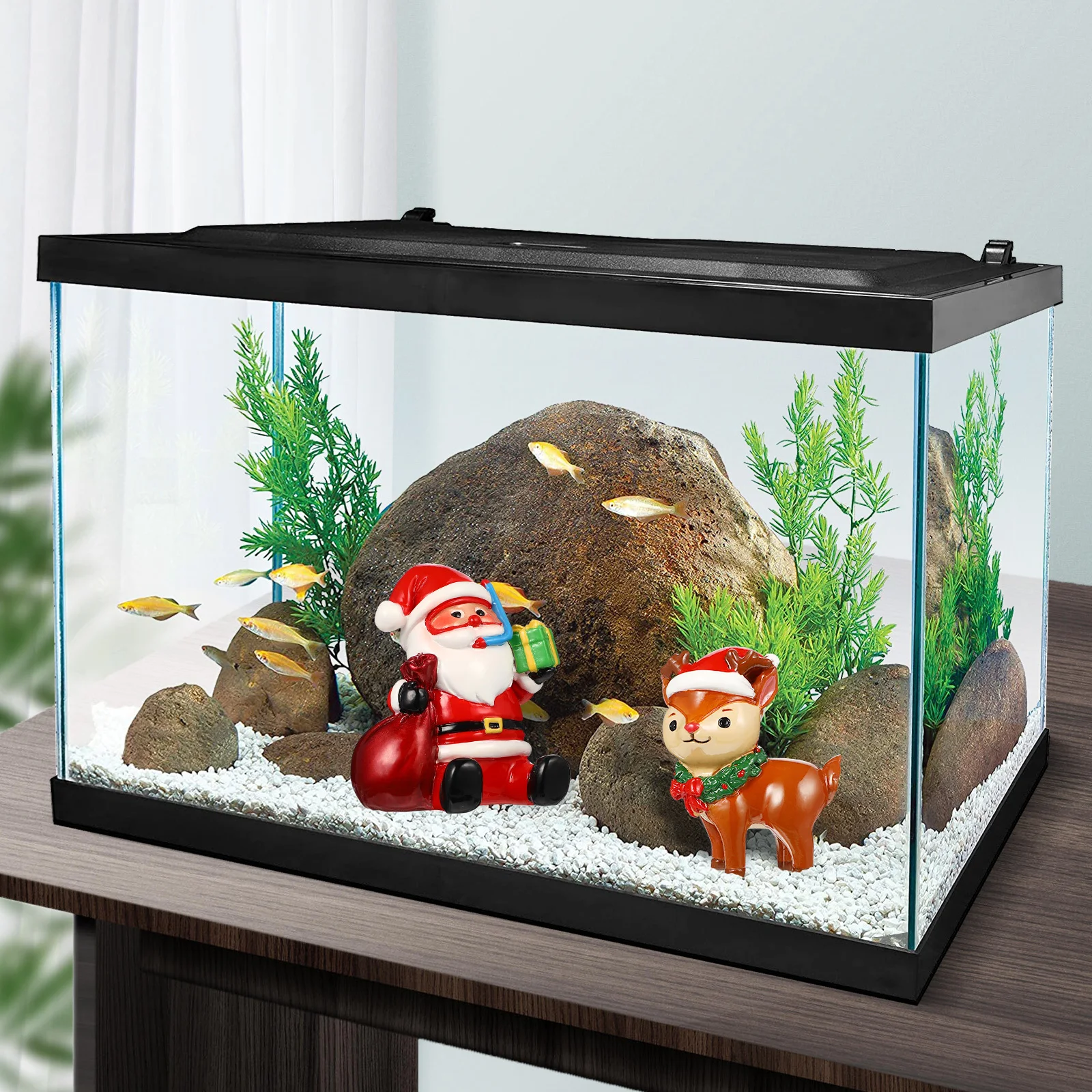 

2Pcs Christmas Fish Tank Decorations Resin Cute Aquarium Ornaments Water Friendly Aquarium Decor