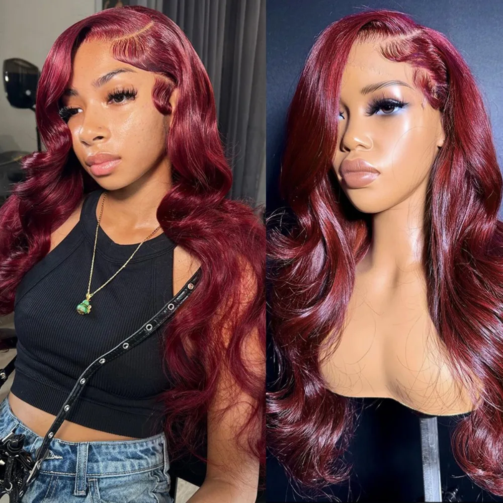 

220% Плотность 13x4 13x6 99J Бордовый парик с объемной волной HD Прозрачный кружевной полный фронтальный парик Бразильский парик из 100% человеческих волос Предварительно выщипанный