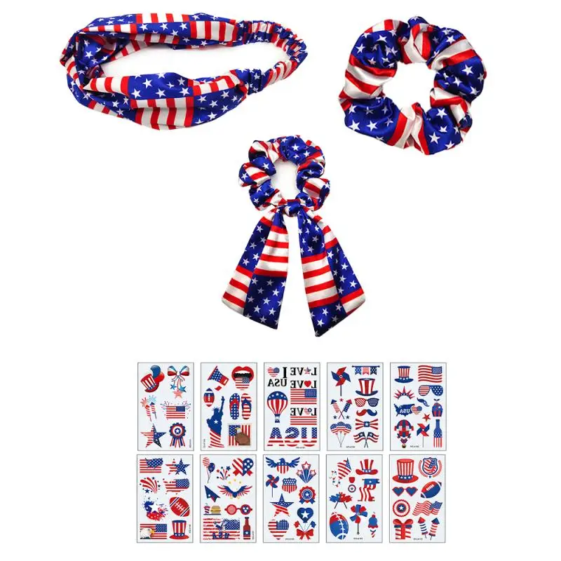 July 4 Accessory American Flag headband hair band earrings temporary tattoo fourth of July gift set for ladies and girls
