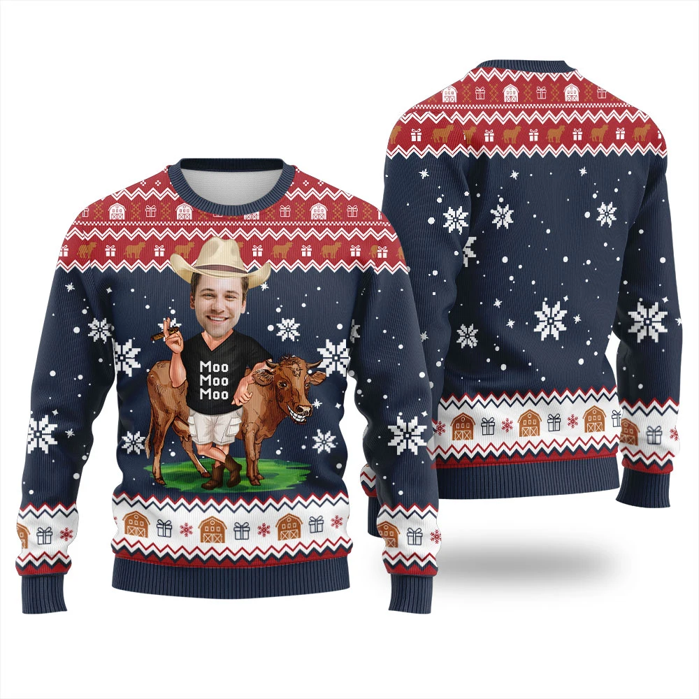 كاوبوي على غرار الشكل مع البقرة و مو مو مو طباعة الشتاء عيد الميلاد القبيح هوديي المرأة بلوزة كاجوال Harajuku احتفالي الشارع الشهير