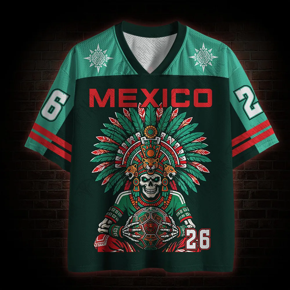 Camiseta de Fútbol de Malla Serie Negra para Competiciones Mundiales, México Siempre Unido, Ropa Deportiva Azteca para Siempre