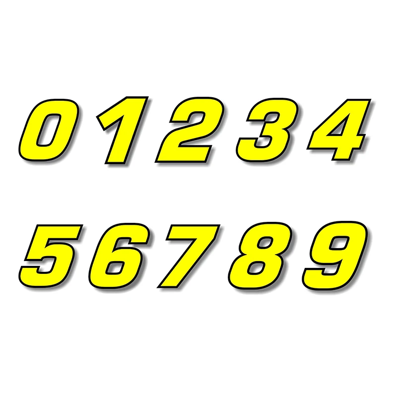 Z313# Yellow  Race Numbers with Black Border Vinyl Sticker Graphic Number Car Accessories Pegatinas Para Coche