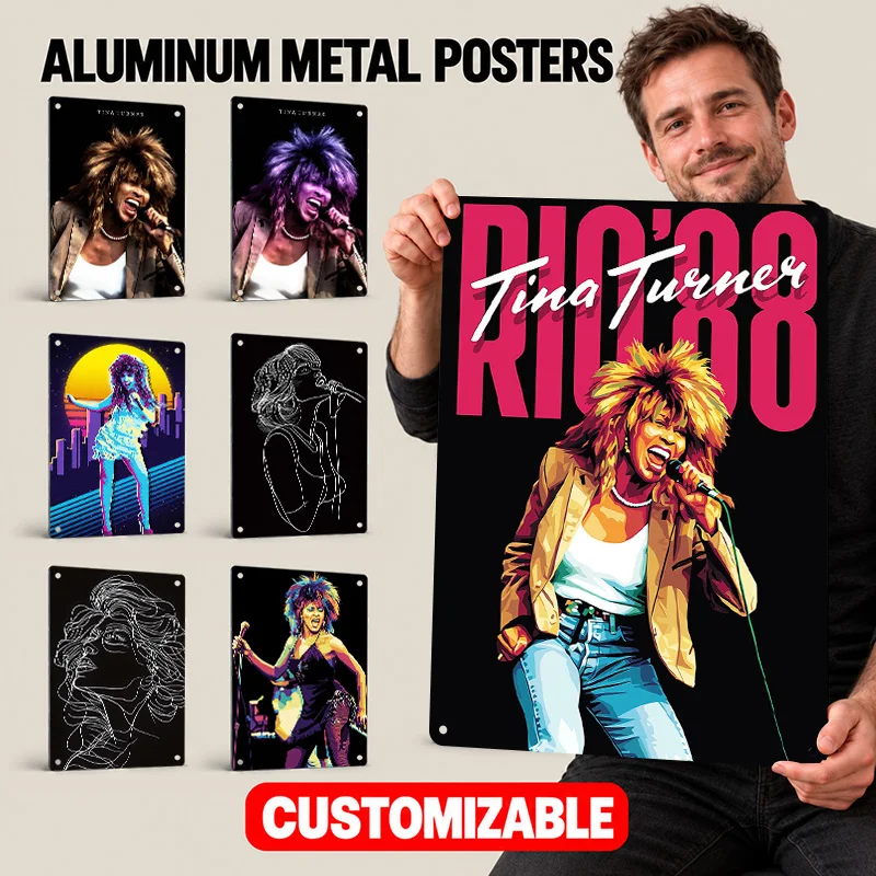 Tina Turner Singer Printed Posters Personalized Aluminum Metal Sign Rock Soul Theme Wall Art For Home Office Or Listening Room
