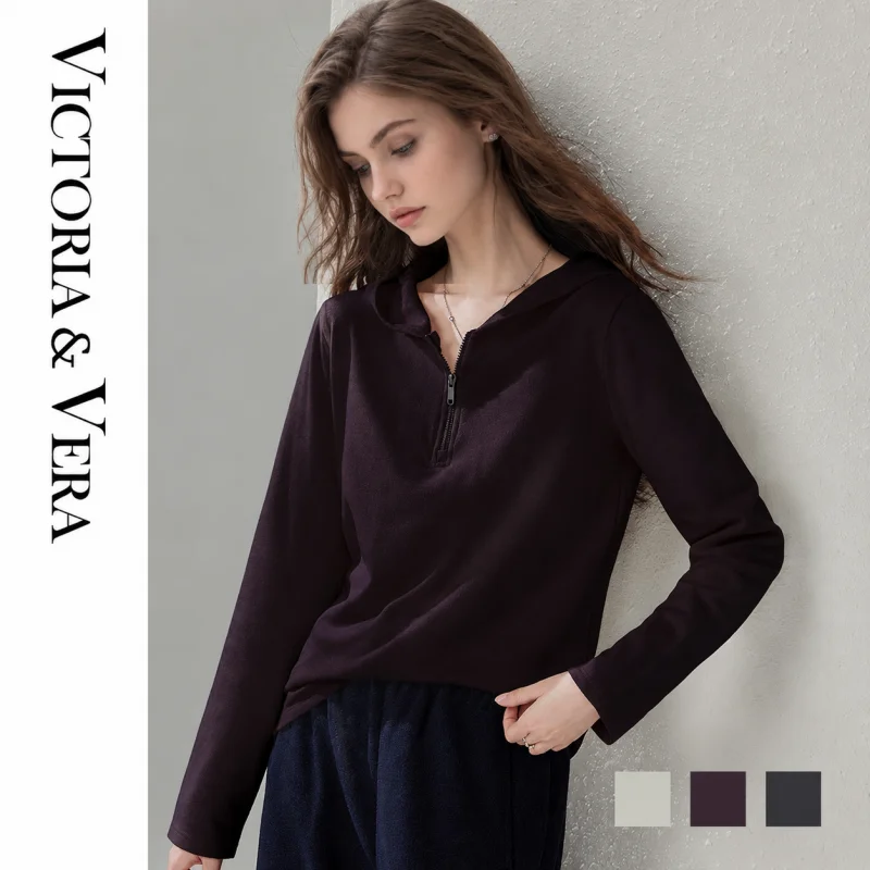 Women's Half Zip Hooded Long Sleeve Top, Casual Slim Fit Pullover, Basic Multi‑Color Daily Wear Blouse