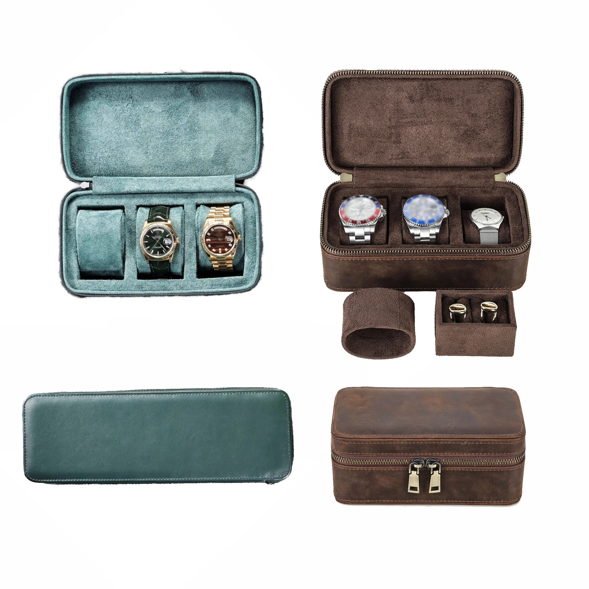 

Luxury Handmade Leather Watch Box for Men/Women with Extra Ring Slot Changeable Pillow All-Handmade Travel Case Model CF1205