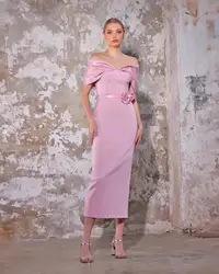 Mvozein Pink Mother of the Bride Dresses for Weddings Satin Off The Shoulder Wedding Party Dress Elegant Women Party Dresses