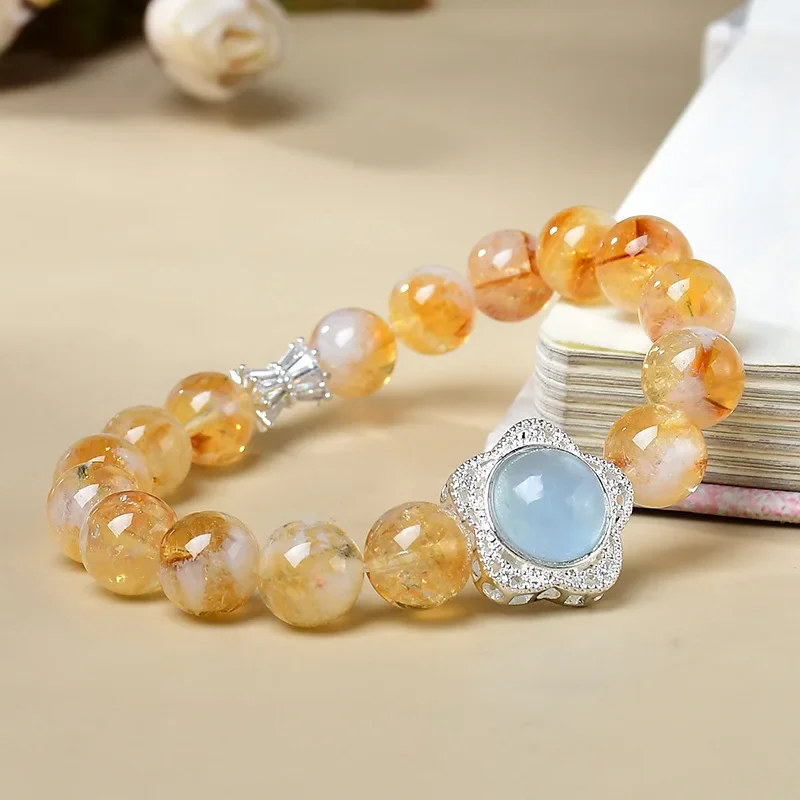 

Natural Yellow Tower Crystal Aquamarine White Crystal Duobao Bracelet Women's Lucky Fashion Light Luxury Bracelet