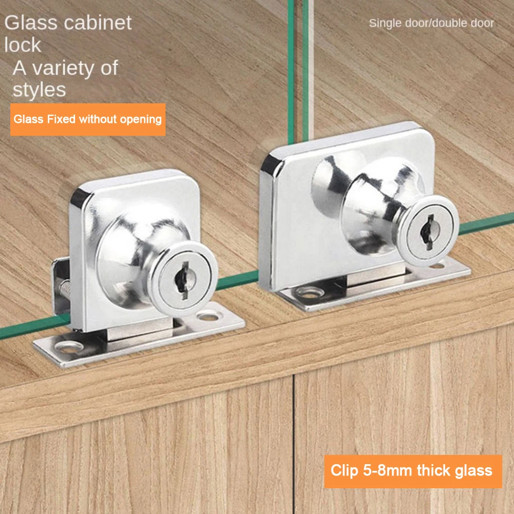 New Zinc Alloy Glass Door Lock Single/Double Door Hardware Cabinet Display Lock Punch-Free Security Cabinet Door Lock Showcase