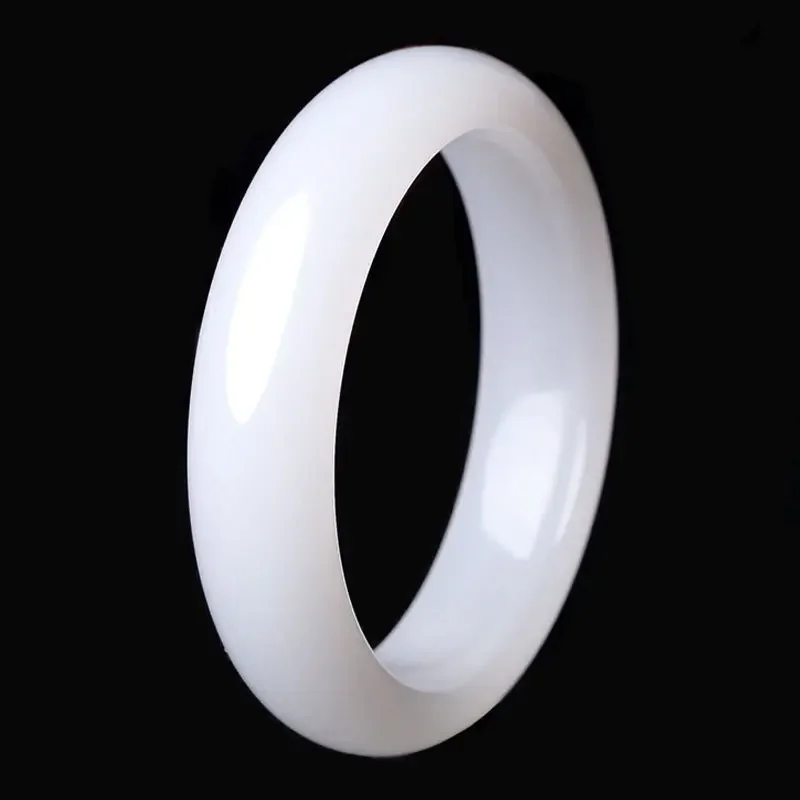 

Natural Chinese White Jade Hand Carved Wide Band Bracelet Fashion Boutique Jewelry Men's and Women's White Bracelet