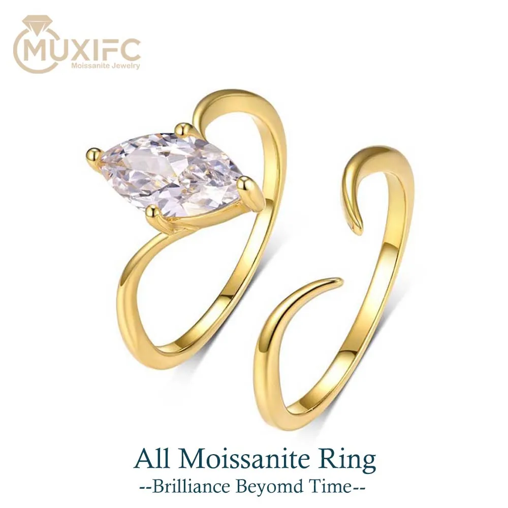 

MUXIFC Marquise Cut Moissanite Ring 3 layer Stacking S925 Silver Plate 18K Gold Wedding Rings for Women GRA Band Fine Jewelry