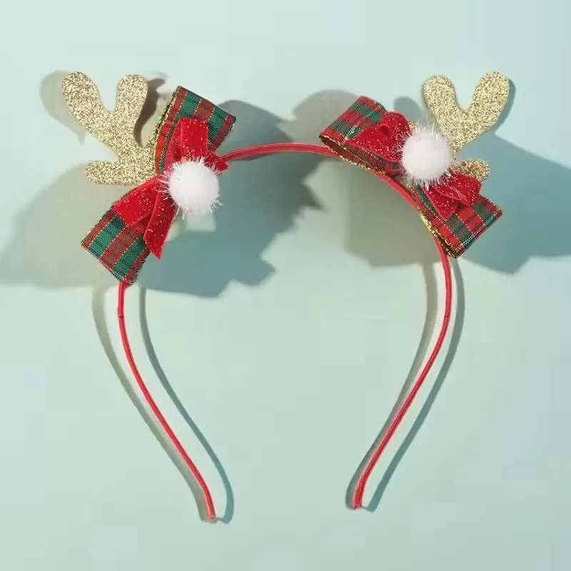 Christmas Hairband Glitter Antler Bow Hairband Hair Bow Barrettes Antler Reindeer Hair Accessories Christmas Gifts for Girls