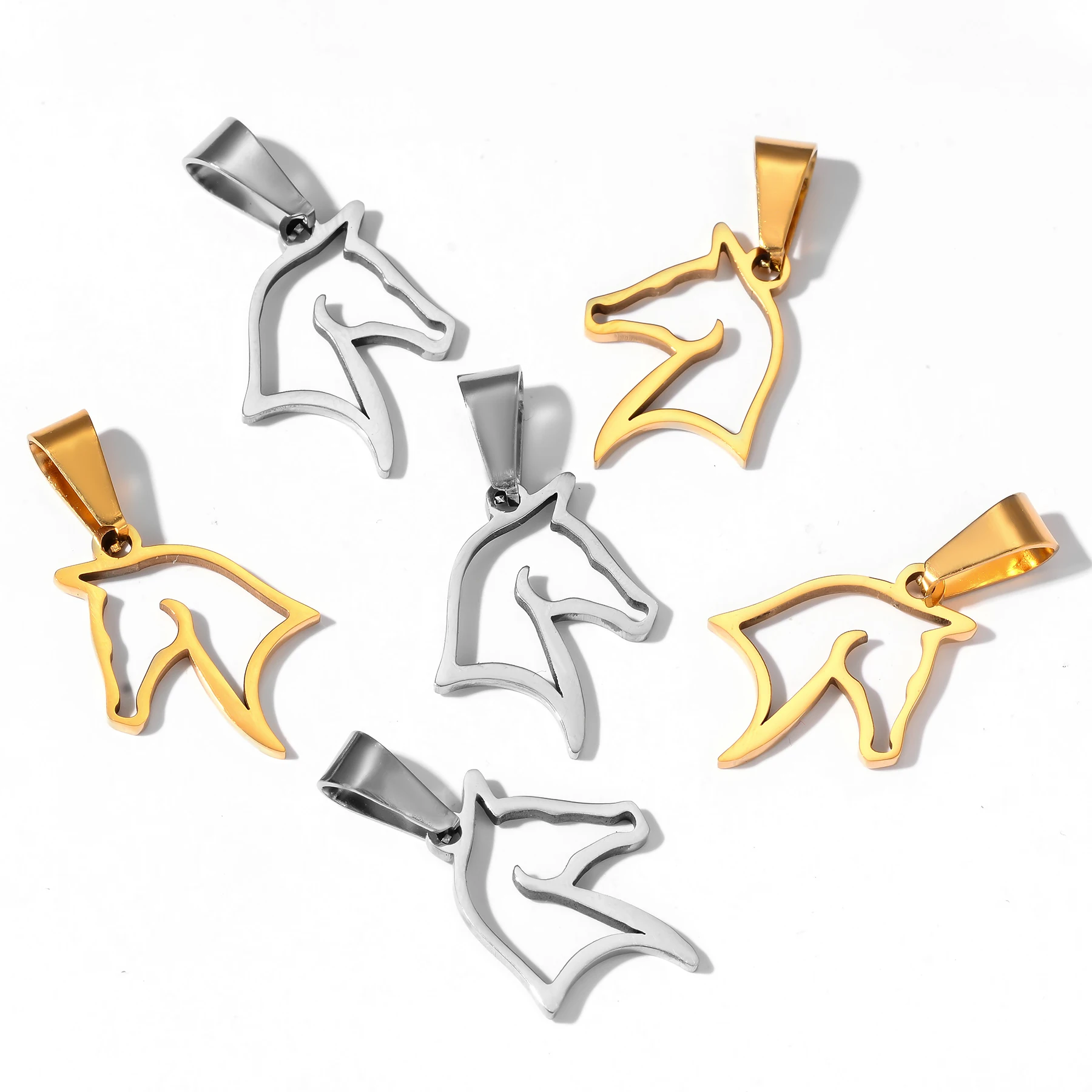 6Pcs Wholesale Horse Head Charm Tag Jewelry Stainless Steel Necklace Pendant High Polished Jewelry