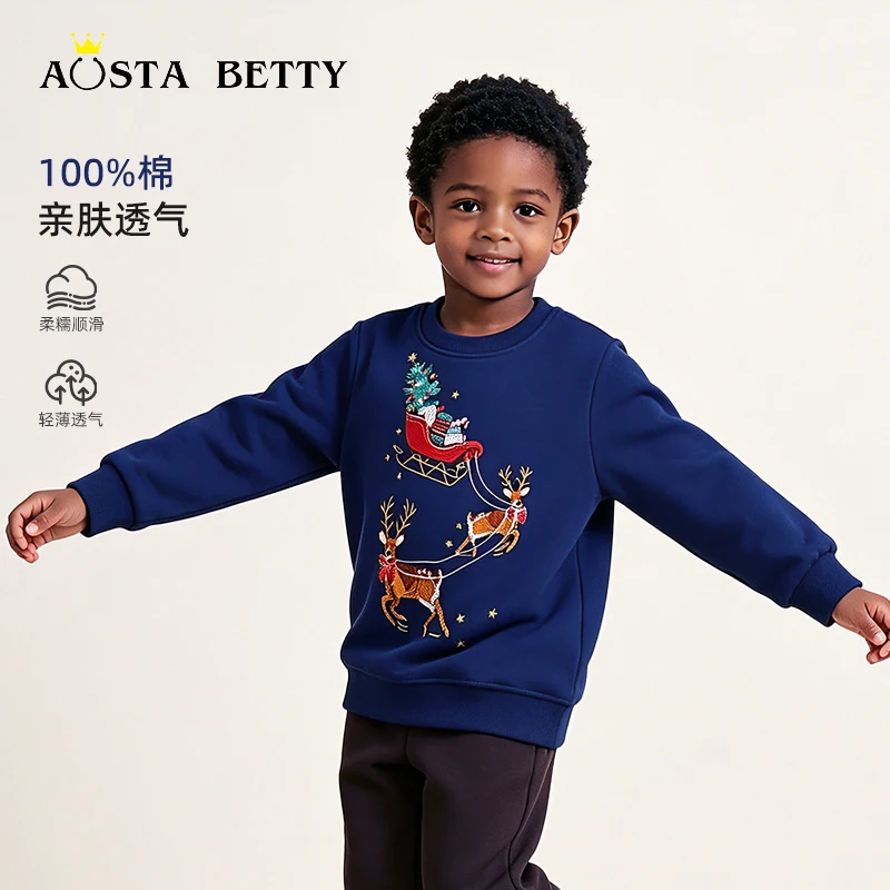 26 Autumn New Children's Crew Neck Base Layer European and American Style Cartoon Christmas Print Boys' Sweatshirt Dropshipping