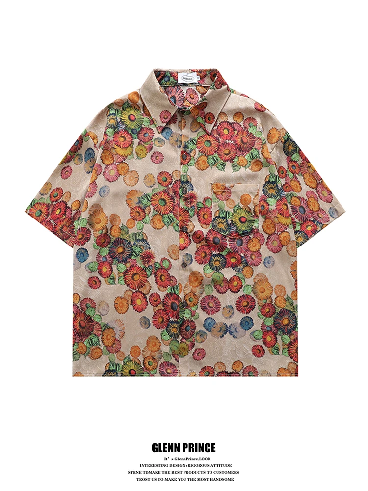 

Lightweight Short Sleeve Floral Print Shirt Men's Summer Design Unique Thin Men's Shirt GPstudio Retro Style Casual Shirt