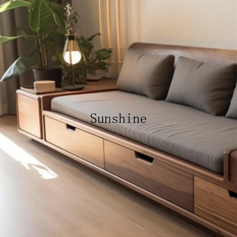 

Simple modern black walnut sofa combination new Chinese living room furniture with drawers