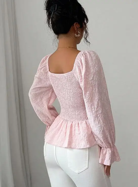 

Women's Shirt 2025 Autumn New Fashion Latest Hot Selling Elegant Casual Blouses Women's U-Neck Lace Up Long Sleeved Top