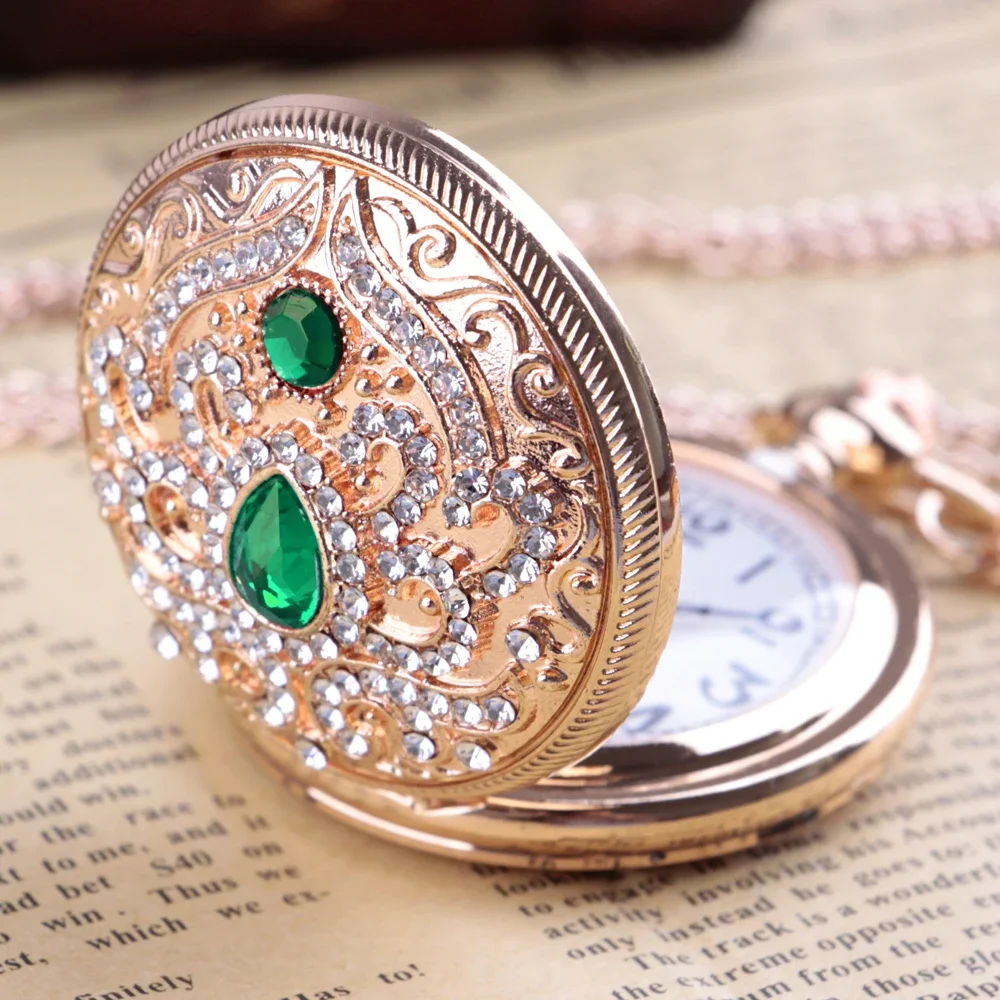 Women Fashion Quartz Movement Vintage Pocket Watch Necklace Pendant Rose Gold Clock Ladies Chain Dress Portable Watches Gift