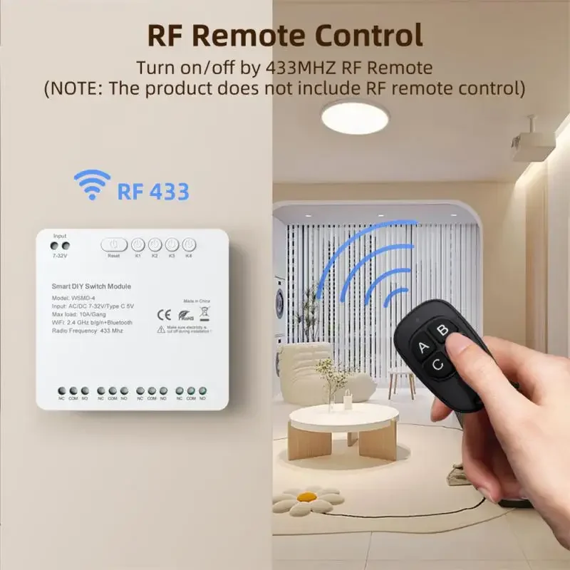 Tuya inteligente wifi sem fio app controle remoto 4 canais 250v módulo de interruptor de relé de contato seco, funciona com alexa google home