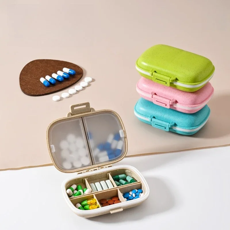 Non Flavored Plastic Daily Pill Box 8 Grids Easy To Clean Storage Boxes One Week Drug Packaging Box Portable Medical Kit 9 Color