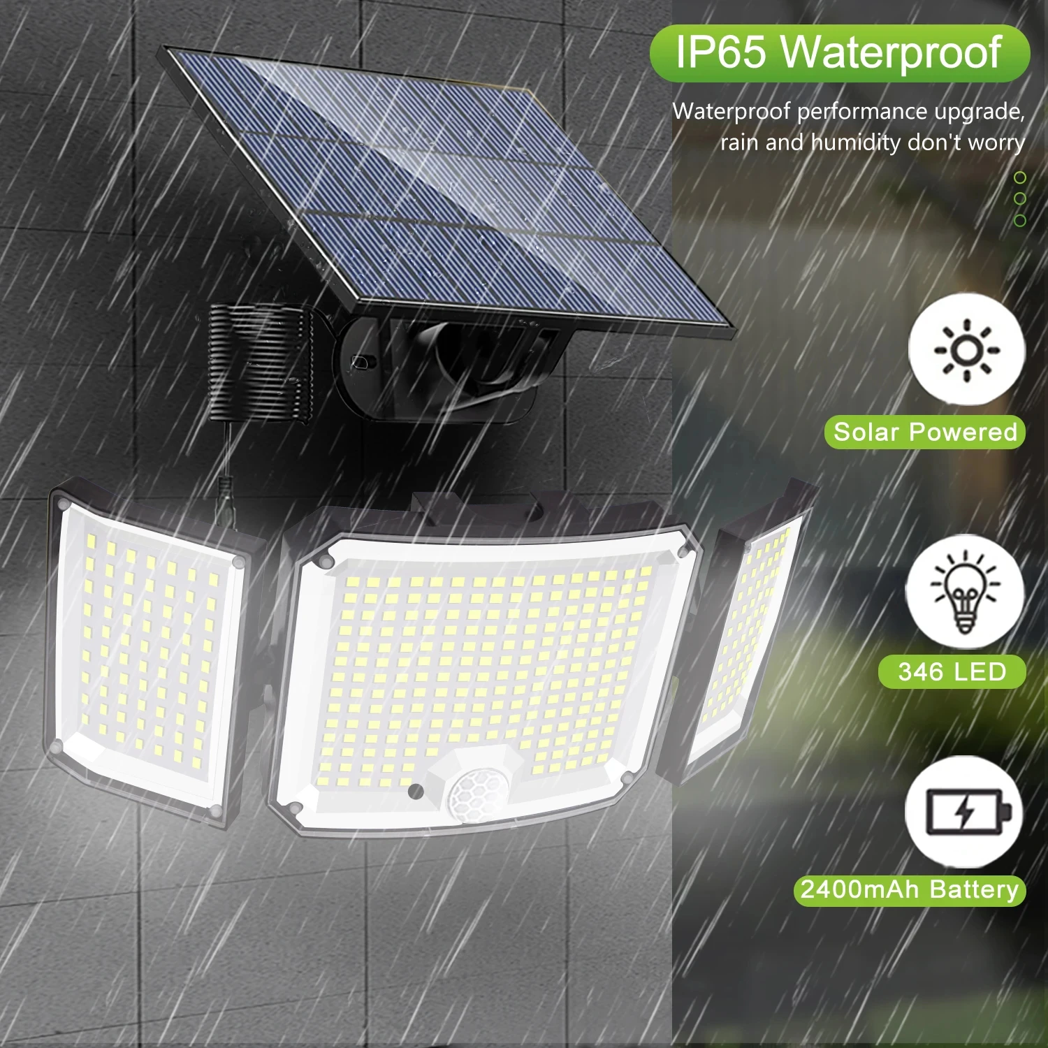 Integrado Super Bright Motion Sensor Solar Light, Strong Power, IP65 impermeável, 3 modos de trabalho, parede do jardim ao ar livre, 346, 256 LED