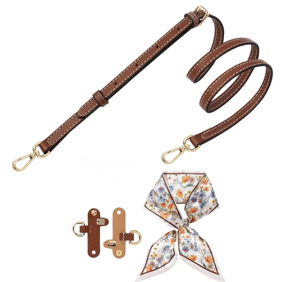 Crossbody Strap for Longchamp Mini Bag, Leather Shoulder Strap Kit, Equipped with Silk Head Scarf