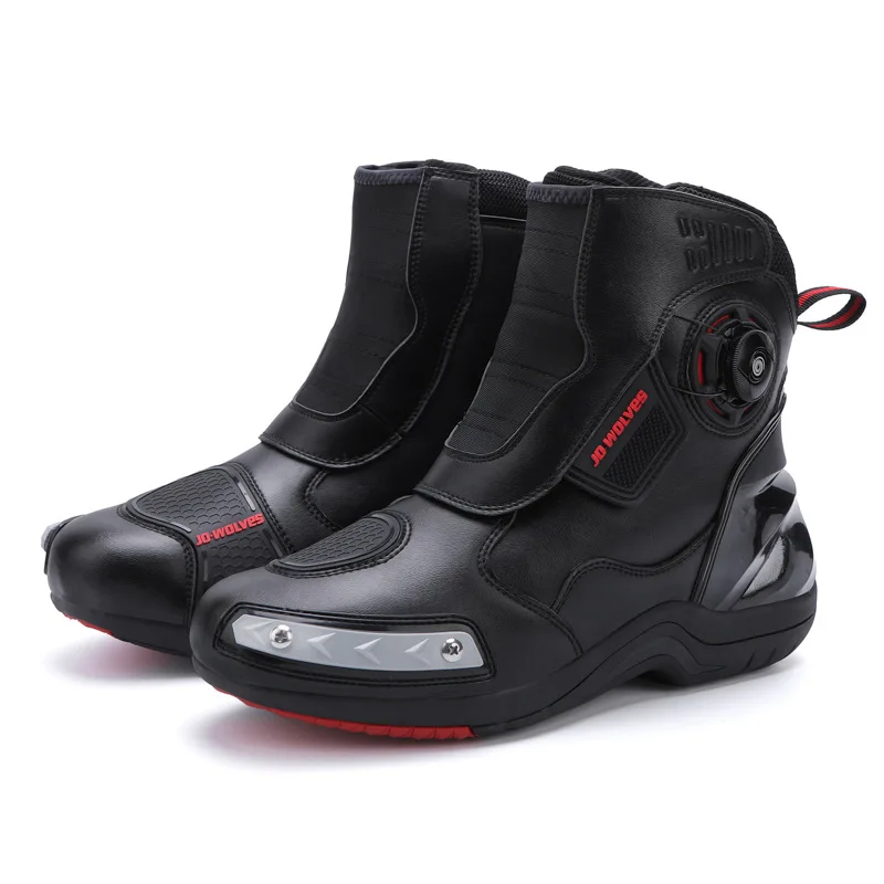 New Motorcycle Boots Man Waterproof Studded Boots Hook And Loop Fasteners Wear-Resistant Motorcycle Shoes Anti-Slip Anti-Fall