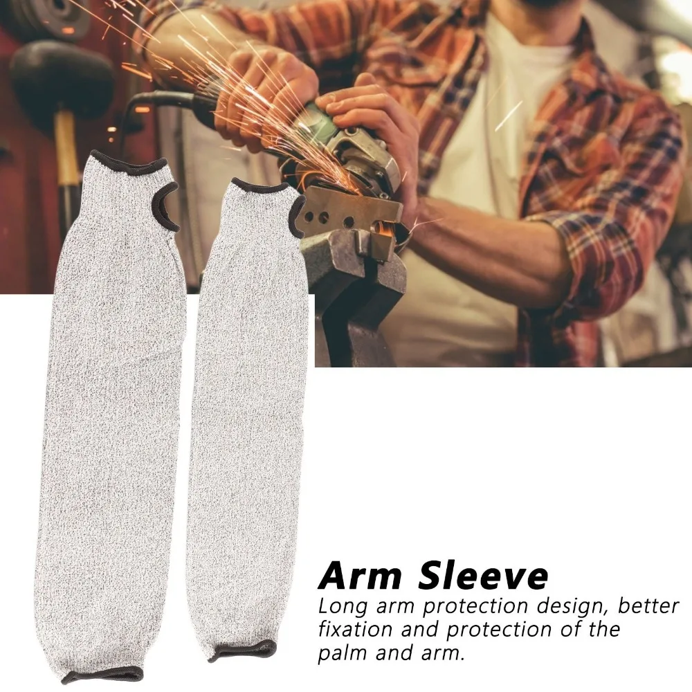 2 Pairs Pack Level 5 Protection Cut Resistant Arm Sleeves Cut Resistant Fabric Thumb Hole Design Arm Protection Sleeves