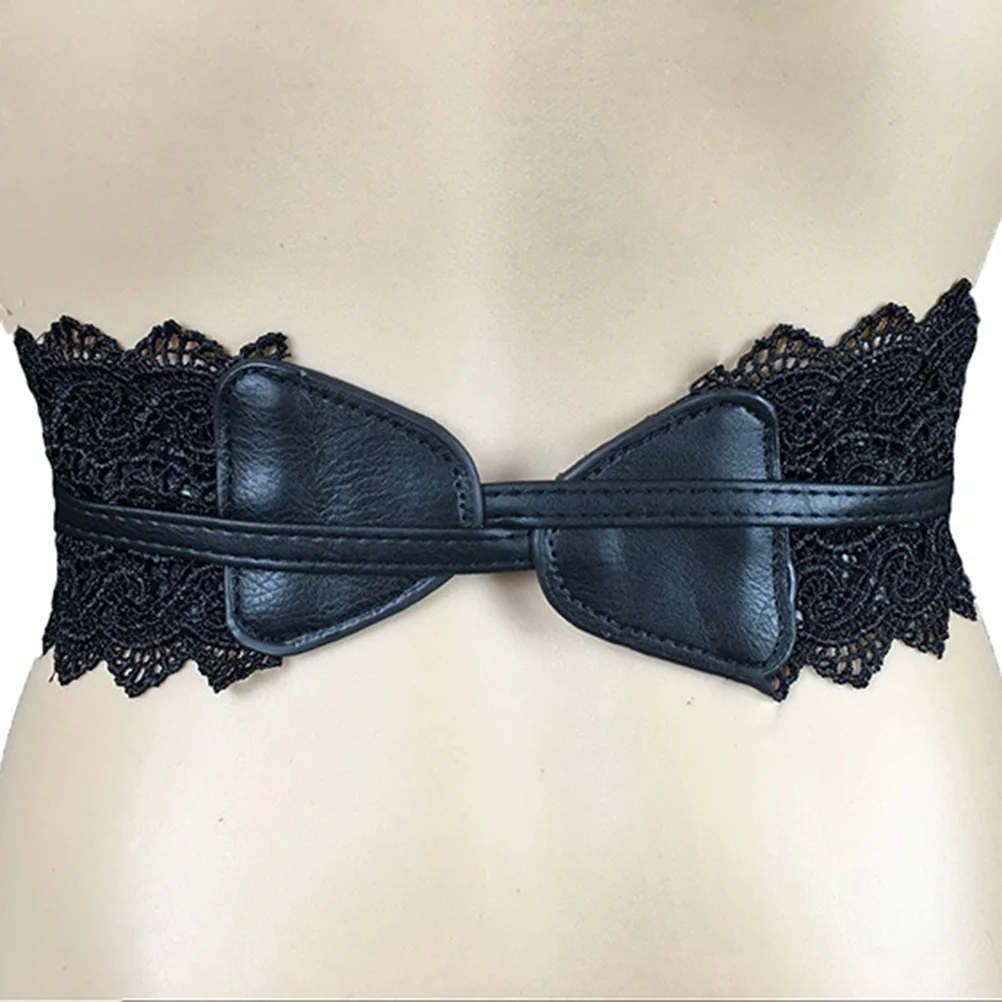 

Women'S Lace Waist Belt Wide Adjustable Bowknot Cinch Belt Faux Pu Accessories For Dresses Black Size M L Xl