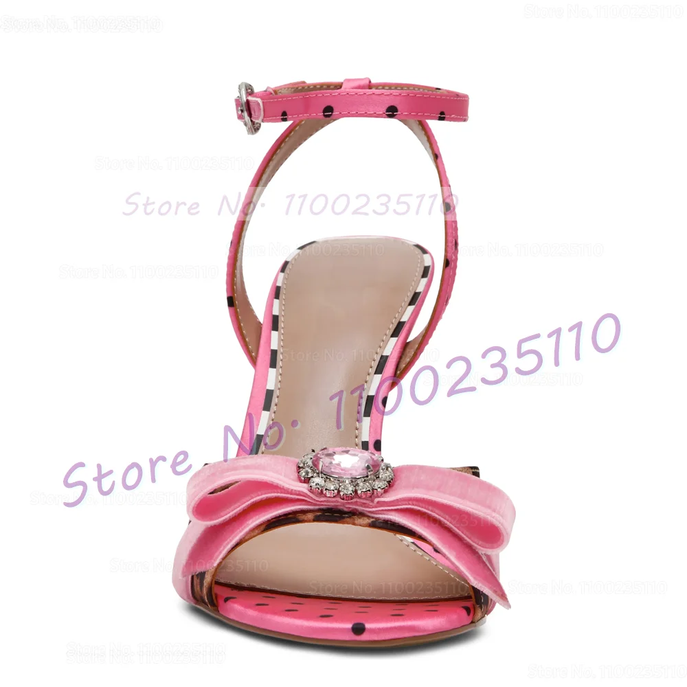 Pink Polka Dot Leopard High Heels Sandals Women Nifty Crystal Buckle Bowknot Mixed Colors Shoes Ladies Open Toe Dress Sandals - view 5