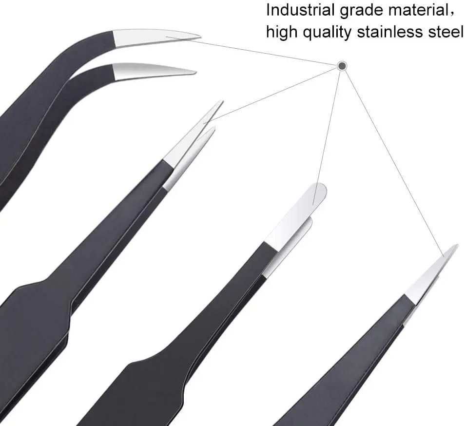 Pinzas antiestáticas ESD de acero inoxidable, juego de herramientas de precisión de reparación de soldadura, herramienta de pegatina de pestañas